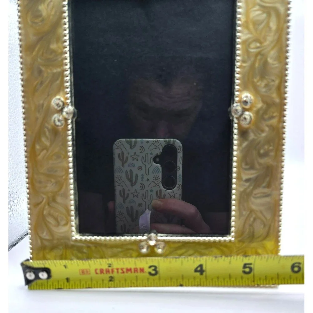Vintage Style Pearlized Cream Enamel & Rhinestone 5x7 Picture Frame